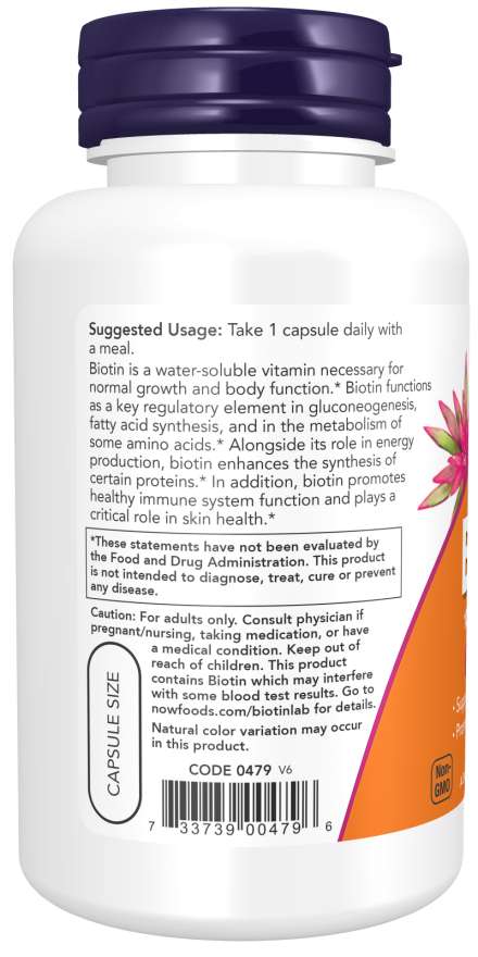 NOW Foods - Biotin, Ekstra Moč 10 mg - 120 kapsul - slika 4