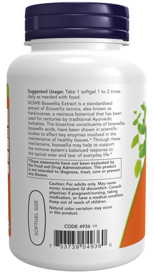 NOW Foods - Ekstrakt bosvelije, 500 mg - 90 mehkih kapsul - slika 3