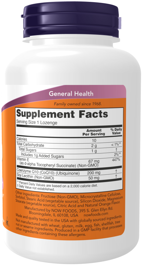 NOW Foods - CoQ10 z lecitinom in vitaminom E, 200 mg (žvečljive tablete) - 90 pastil