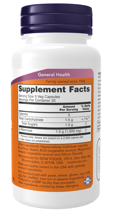 NOW Foods - D-Mannose 500 mg, 60 kapsul - slika 2