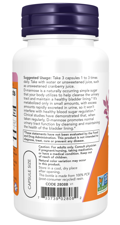 NOW Foods - D-Mannose 500 mg, 60 kapsul - slika 3