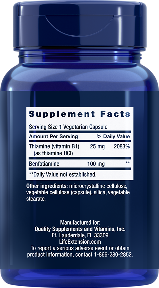 Life Extension - Benfotiamin z vitaminom B1, 100 mg - 120 kapsul - slika 2