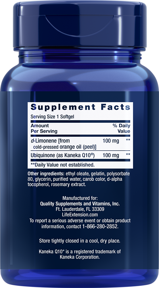 Life Extension - Super vpojni CoQ10 (Ubikinon) z d-limonenom, 100 mg - 60 mehkih kapsul - slika 2