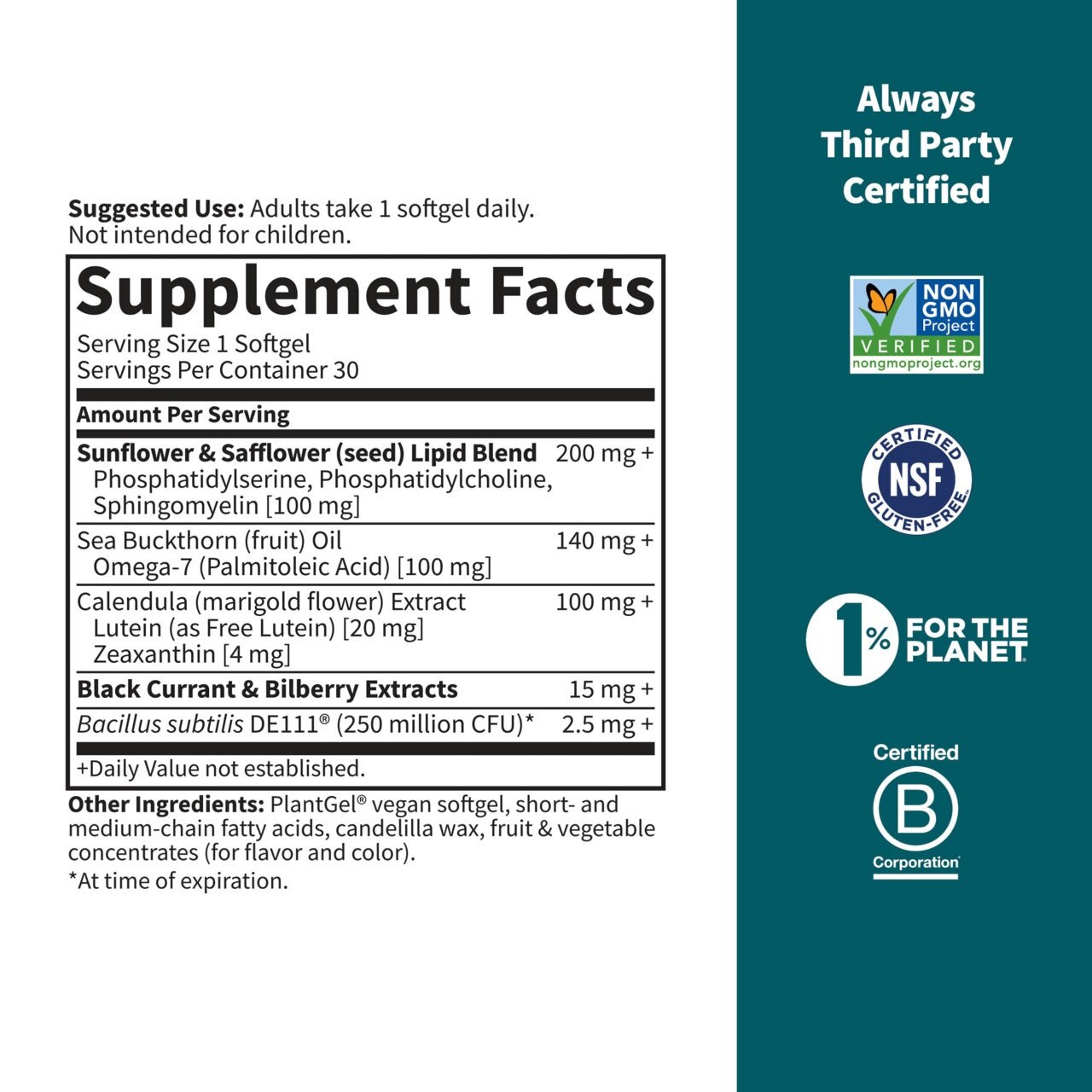 Garden of Life - Zeliščni dodatek za zdravje oči, 30 veganskih mehkih kapsul - slika 2