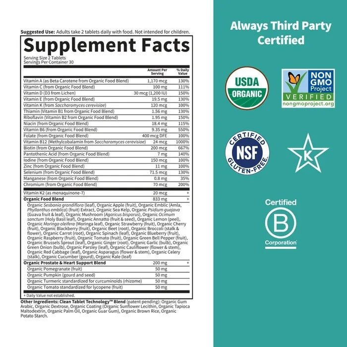 Mykind Organics - Multivitamini za moške nad 40 let, 60 veganskih tablet - slika 2