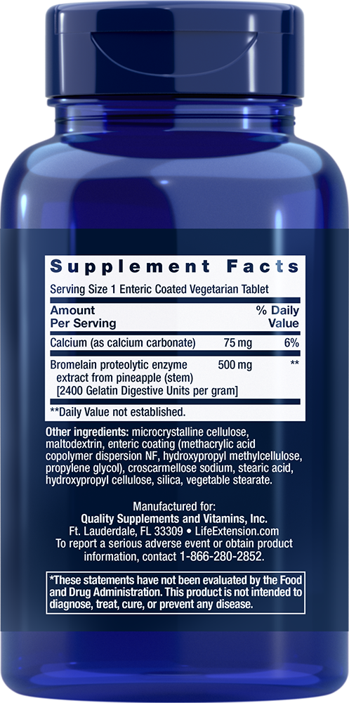 Life Extension - Posebej obložen Bromelain, 500mg - 60 enterično obloženih vegetarijanskih tablet - slika 2