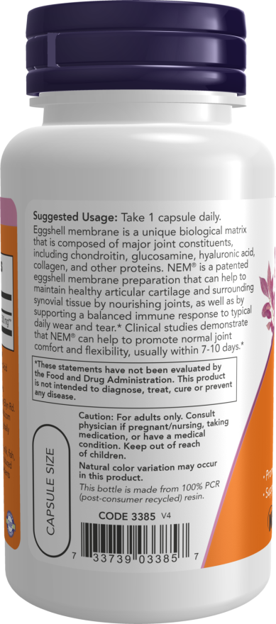 NOW Foods - Membrana jajčne lupine, 500 mg - 60 kapsul - slika 3
