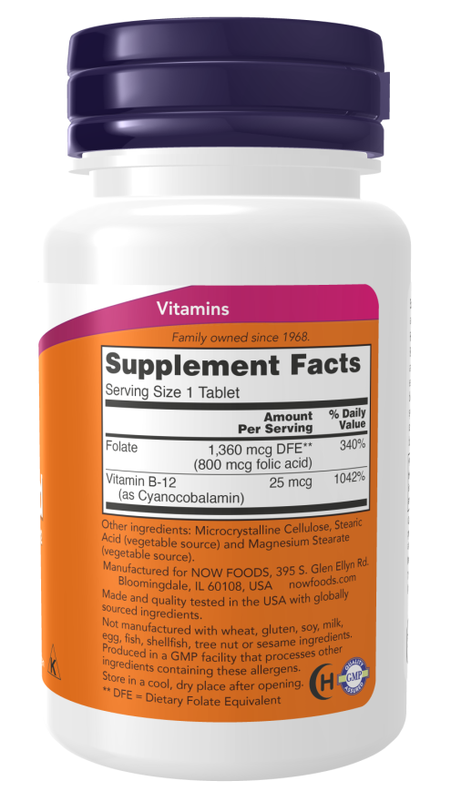 NOW Foods - Folna kislina z vitaminom B12, 800 μg na tableto + 250 tablete - slika 3