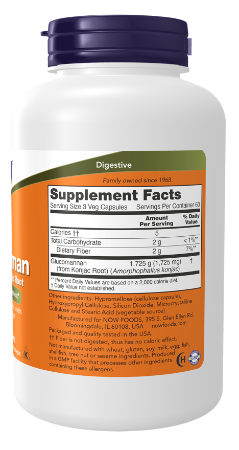 NOW Foods - Glukomanan iz korenine konjaka + 575 mg, 180 kapsule - slika 2