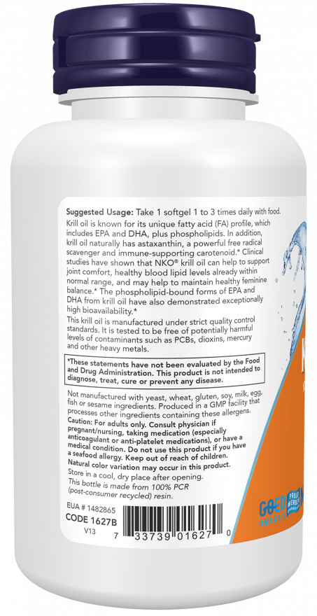 NOW Foods - Olje iz krila, dvojna moč 1000 mg - 60 mehkih kapsul - slika 3