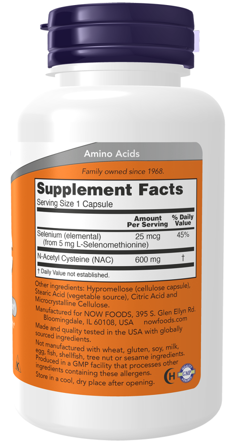 NOW Foods - NAC z selenom, 600 mg, 250 kapsul - slika 2