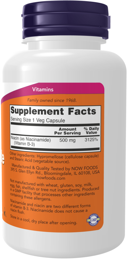 NOW Foods - Nikotinamid, 500 mg - 100 kapsul - slika 2