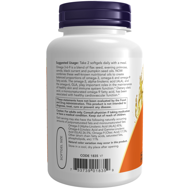 NOW Foods - Omega-3-6-9, 1000 mg, 250 mehkih kapsul - slika 3