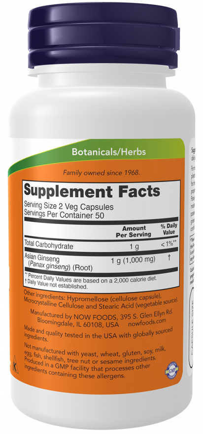 NOW Foods - Panax ginseng 500 mg, 250 kapsule - slika 2