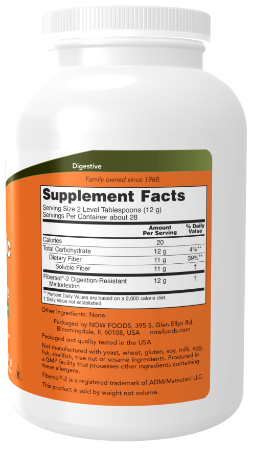 NOW Foods - Prebiotična vlaknina z Fibersol-2, 340g - slika 2
