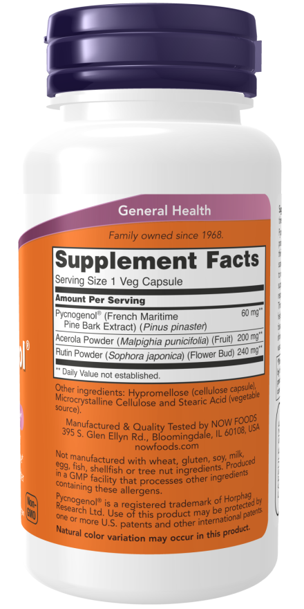 NOW Foods - Pycnogenol z acerolo in rutinom v prahu, 60 mg - 50 kapsul - slika 2