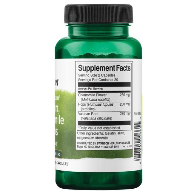 Swanson - Celoten spekter baldrijana, kamilice in hmelja - 60 kapsul - slika 2