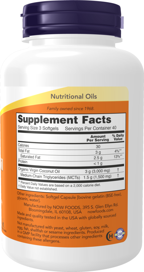 NOW Foods - Deviško kokosovo olje, 1000 mg - 120 mehkih kapsul - slika 2