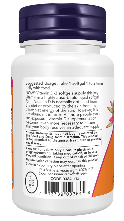 NOW Foods - Vitamin D-3, 400 IE - 180 mehkih kapsul - slika 3
