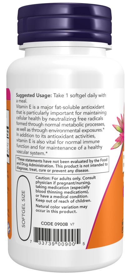 NOW Foods - Vitamin E-1000, naravni (mešani tokoferoli) - 50 mehkih kapsul - slika 3
