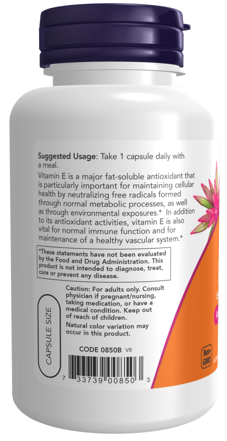 NOW Foods - Vitamin E-400 suhi, vegetarijanski - 100 kapsul - slika 3